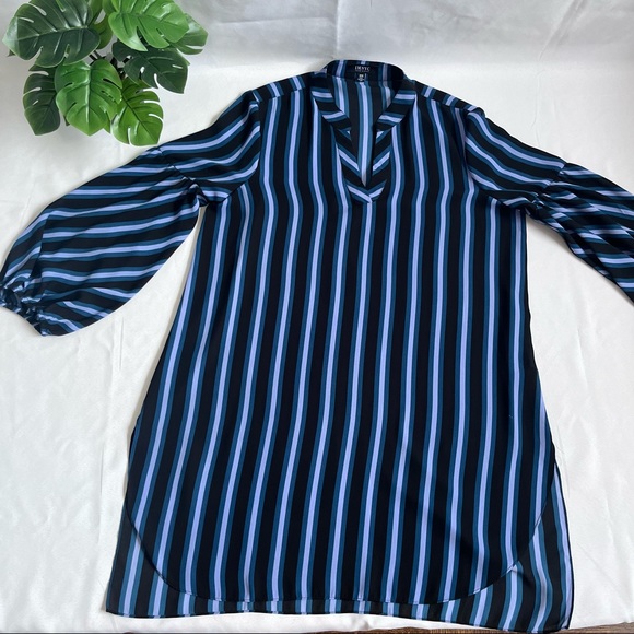 IMNYC Isaac Mizrahi striped black cyan tunic blouse size medium - Picture 2 of 11